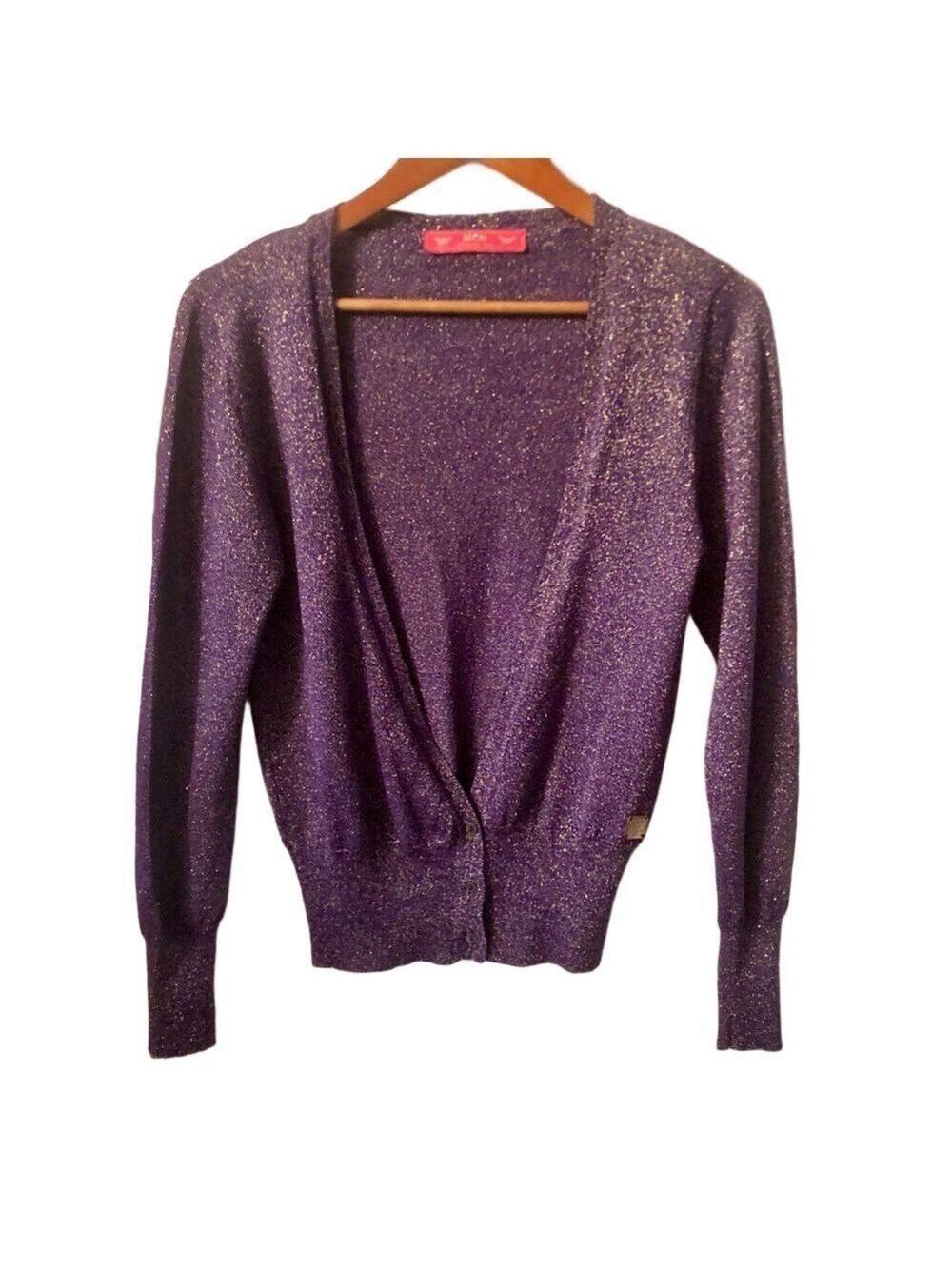 MCM Purple and Gold Sparkle Women's Cardigan US size 6 Made in Italy Wool Blend